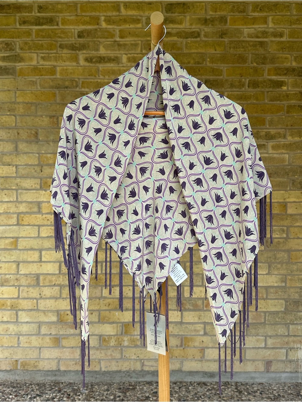 NWT Guess by Marciano 100% Silk Fringe Scarf Purple Tulip Floral Square Wrap